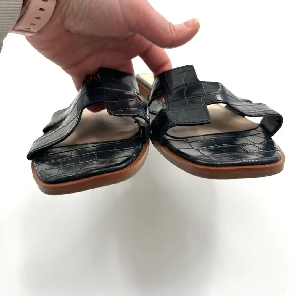 STEVEN New York Hanna Croc Embossed Black Slide Slip-on Sandals Size 9